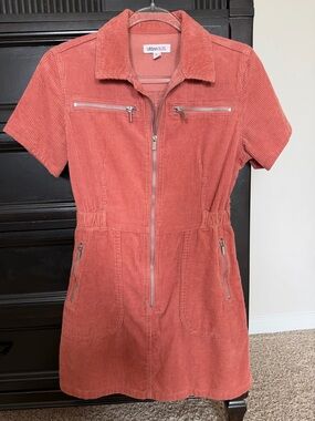Urban Bliss Rust Corduroy Mini Dress with Front Zip